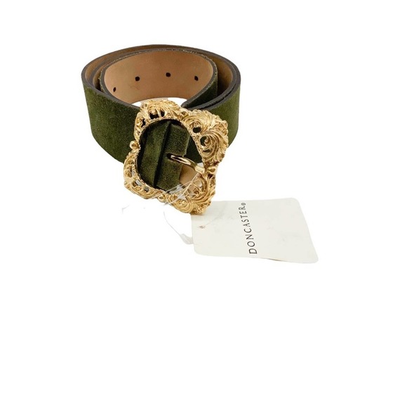 Doncaster Accessories - 𝅺Vintage Doncaster  Olive Green Italian Suede Leather Ornate Belt Size Medium
